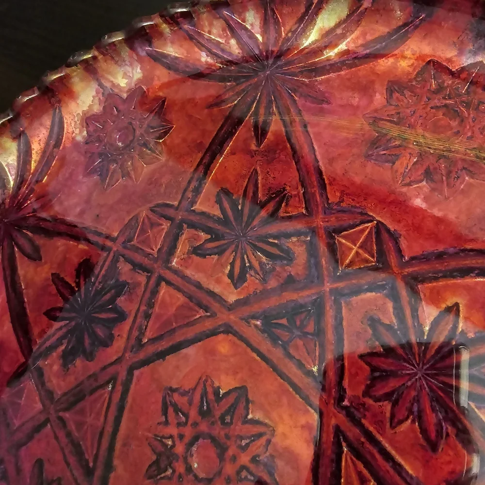 HANDCRAFTED Upcycled Deep Etched Glass Platter HANDPAINTED Tabletop ART Decor - Picture 13 of 17